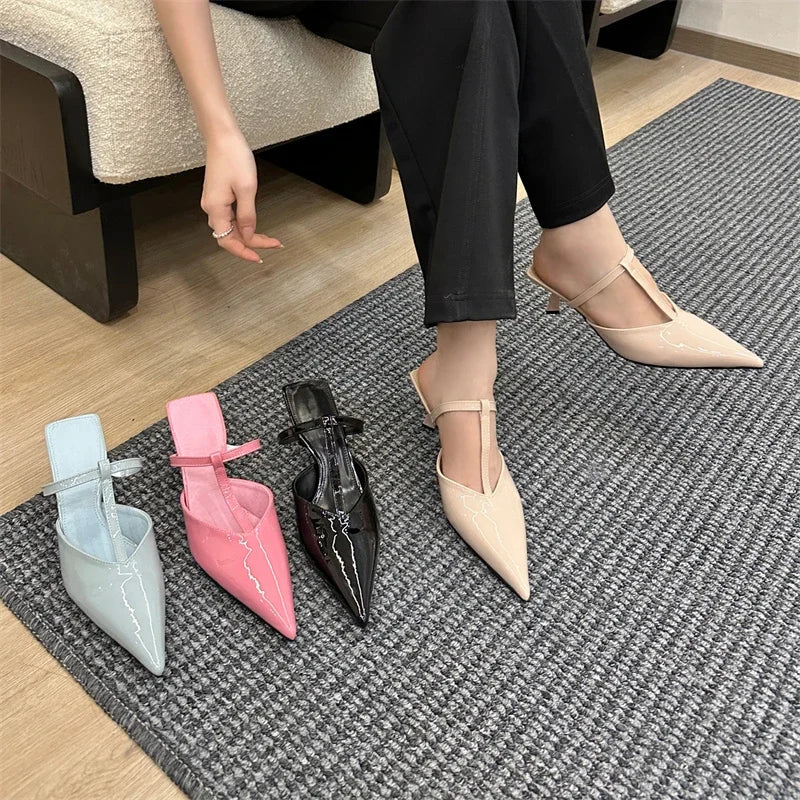 Elegant Street Style Patent Leather Hollow Out Pointed Toe High Heel