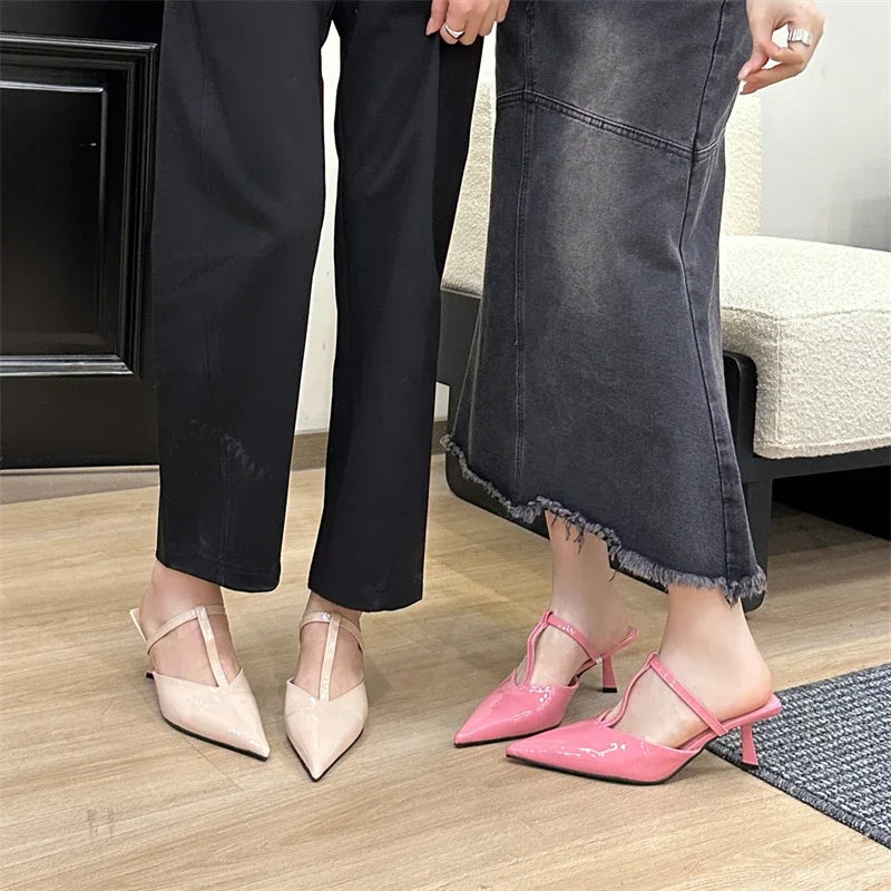 Elegant Street Style Patent Leather Hollow Out Pointed Toe High Heel
