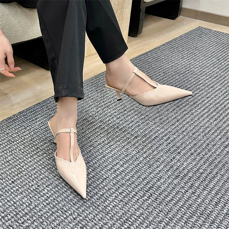 Elegant Street Style Patent Leather Hollow Out Pointed Toe High Heel