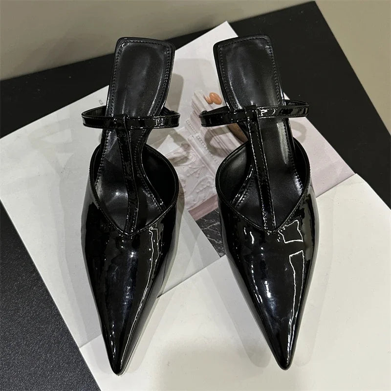 Elegant Street Style Patent Leather Hollow Out Pointed Toe High Heel