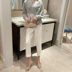 Elegant String Bead Crystal Patchwork Slip On Thin Heels Sandals