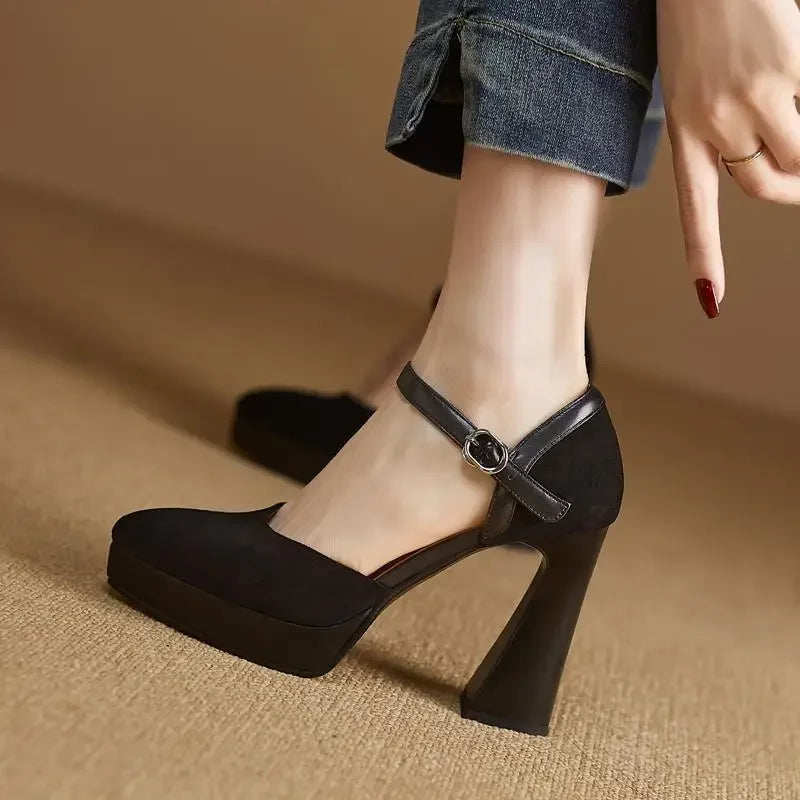 Elegant Stripper Platform Pointed Toe Super High Heel Block Chunky Sandals