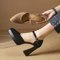 Elegant Stripper Platform Pointed Toe Super High Heel Block Chunky Sandals