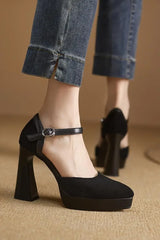 Elegant Stripper Platform Pointed Toe Super High Heel Block Chunky Sandals