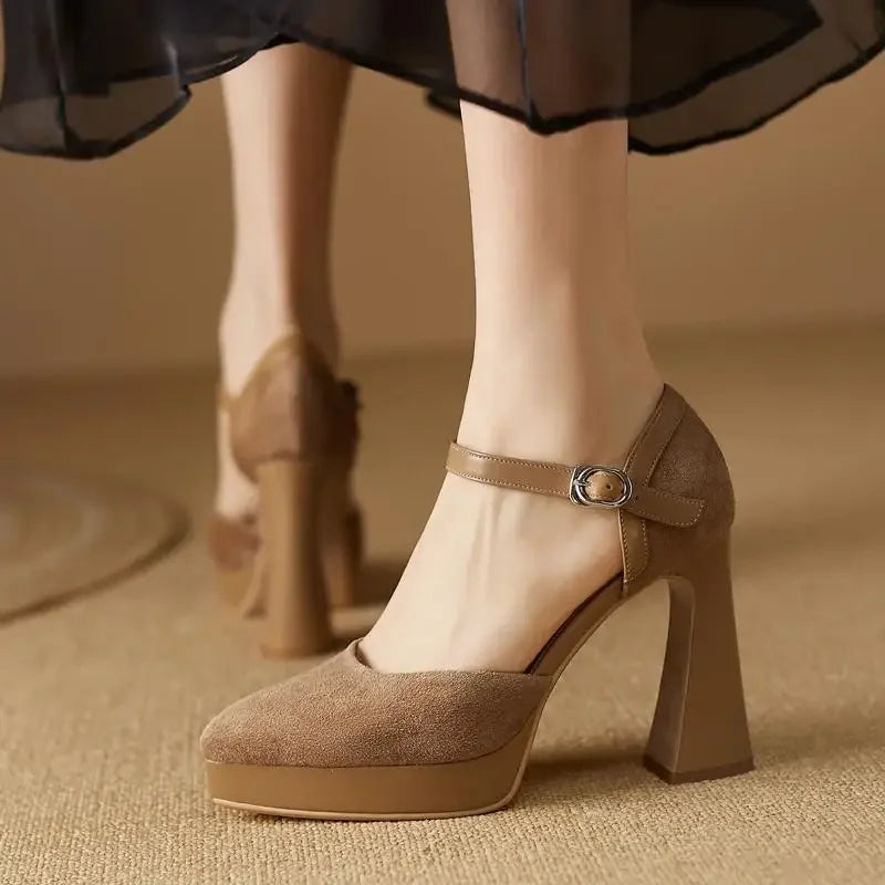 Elegant Stripper Platform Pointed Toe Super High Heel Block Chunky Sandals