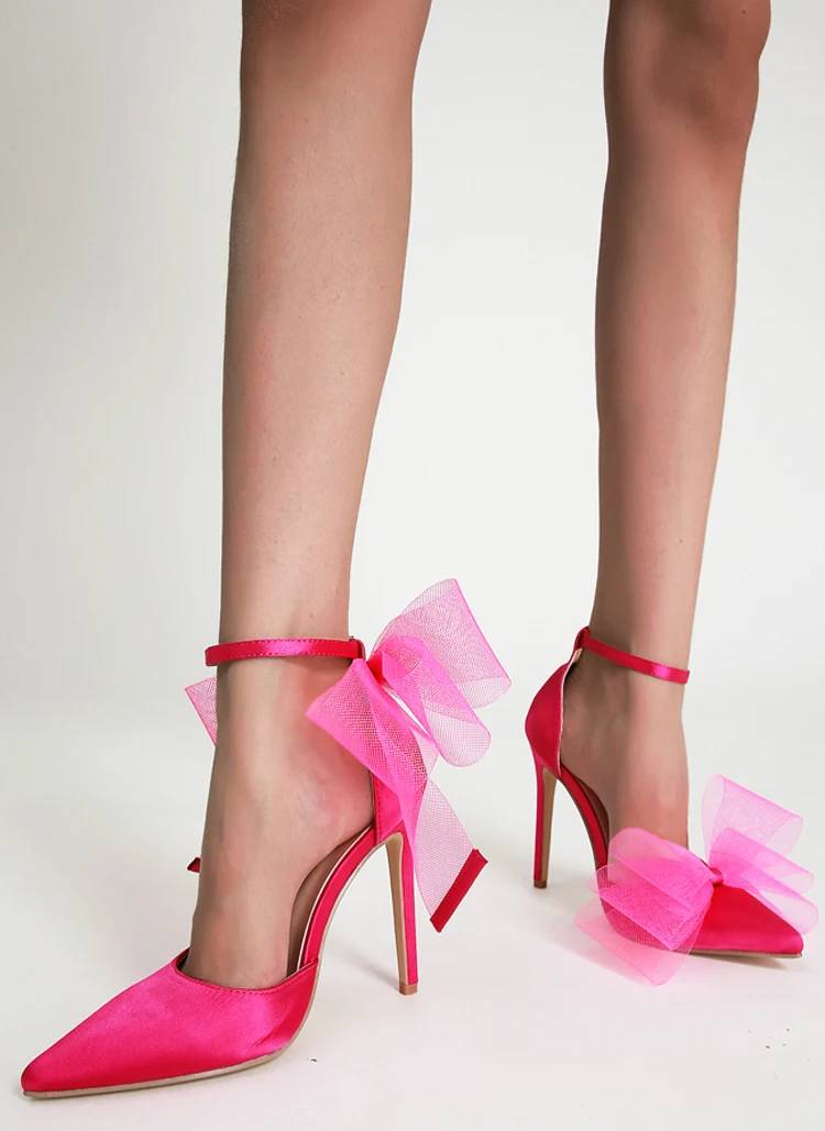 Elegant Stripper Silk Bowknot Satin Pointed Toe High Heels Pumps