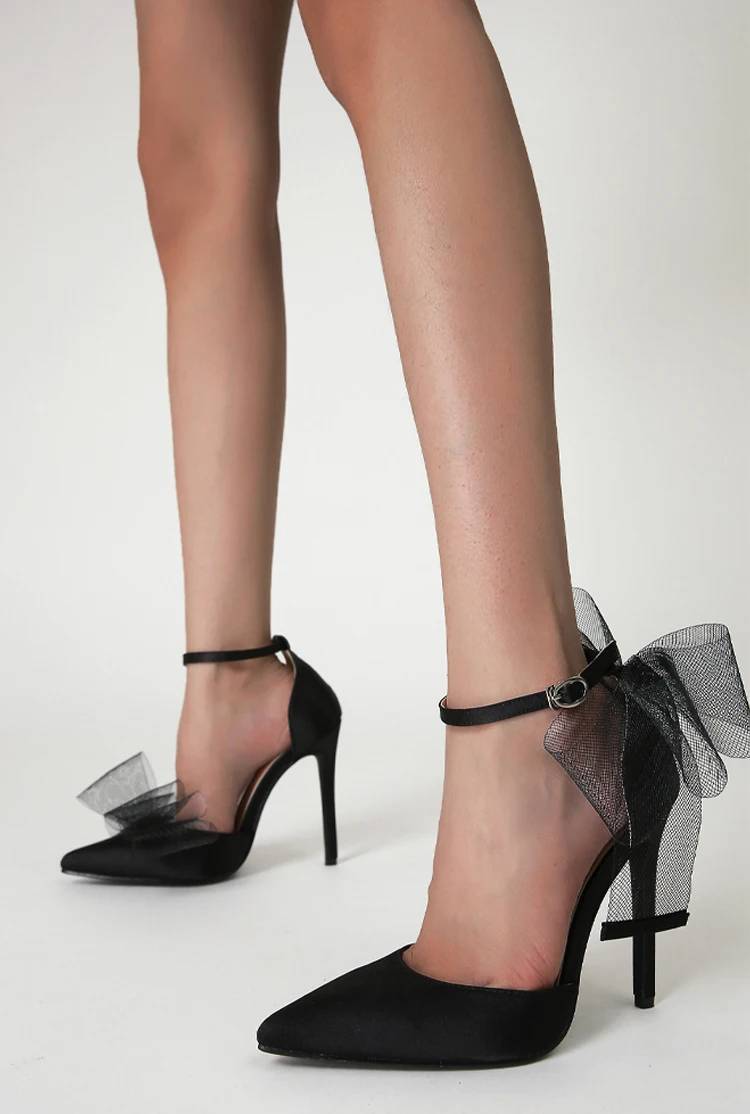 Elegant Stripper Silk Bowknot Satin Pointed Toe High Heels Pumps