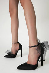 Elegant Stripper Silk Bowknot Satin Pointed Toe High Heels Pumps