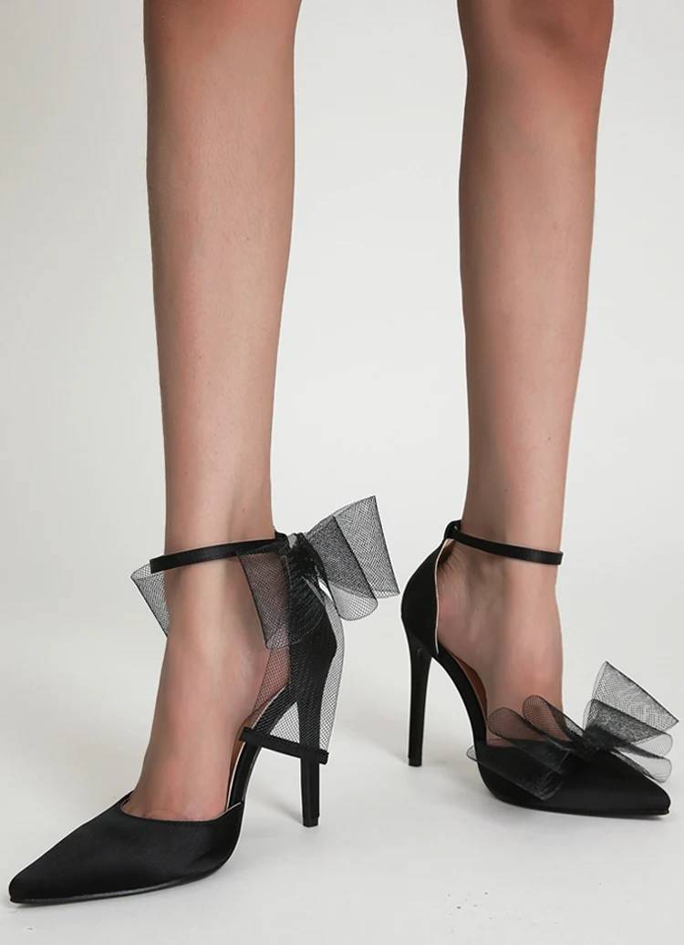Elegant Stripper Silk Bowknot Satin Pointed Toe High Heels Pumps
