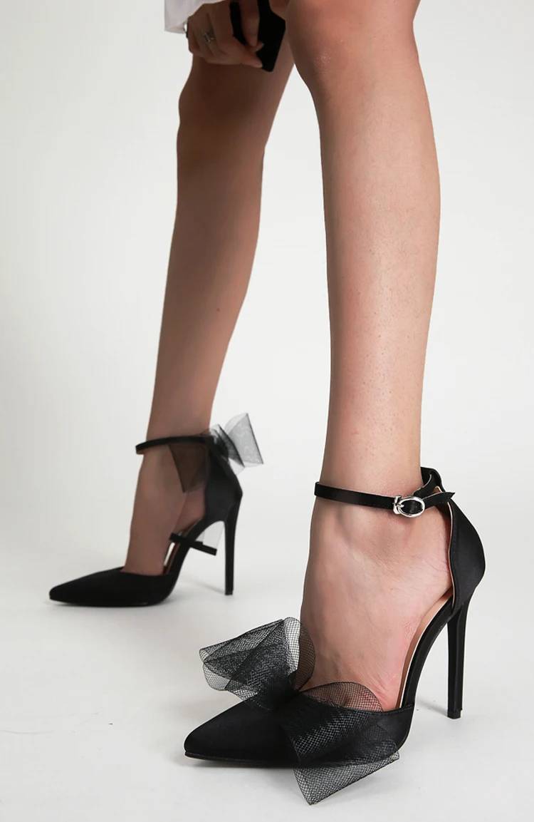 Elegant Stripper Silk Bowknot Satin Pointed Toe High Heels Pumps