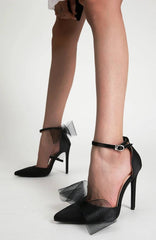 Elegant Stripper Silk Bowknot Satin Pointed Toe High Heels Pumps
