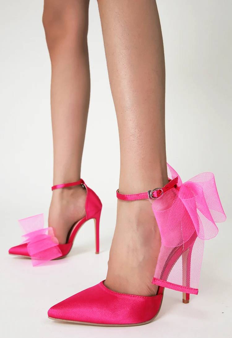 Elegant Stripper Silk Bowknot Satin Pointed Toe High Heels Pumps