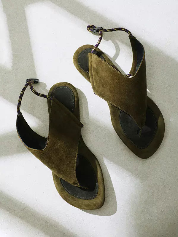 Elegant Suede Flat Lace Up Sandal Kid Skin Flat Flip Flops