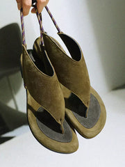 Elegant Suede Flat Lace Up Sandal Kid Skin Flat Flip Flops