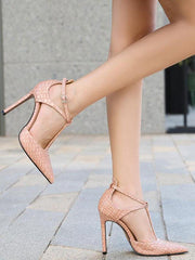 Elegant T Strap Polyurethane Pointed Toe Stiletto Prom Heel Pumps