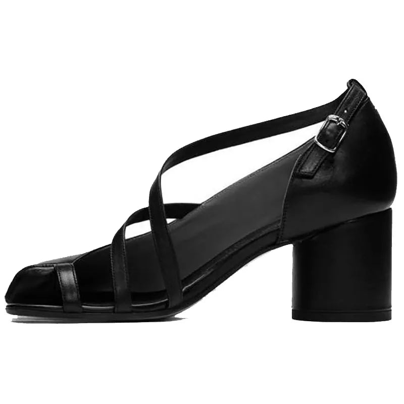 Elegant Cross-Strap Toe Ankle Strap Split Toe High Round Heel Sandals