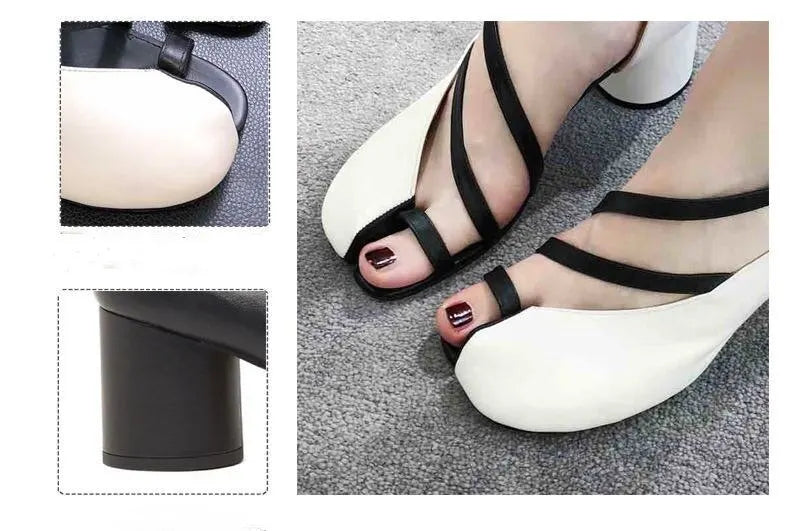 Elegant Cross-Strap Toe Ankle Strap Split Toe High Round Heel Sandals