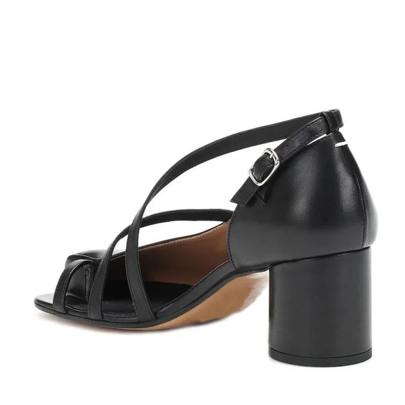 Elegant Cross-Strap Toe Ankle Strap Split Toe High Round Heel Sandals