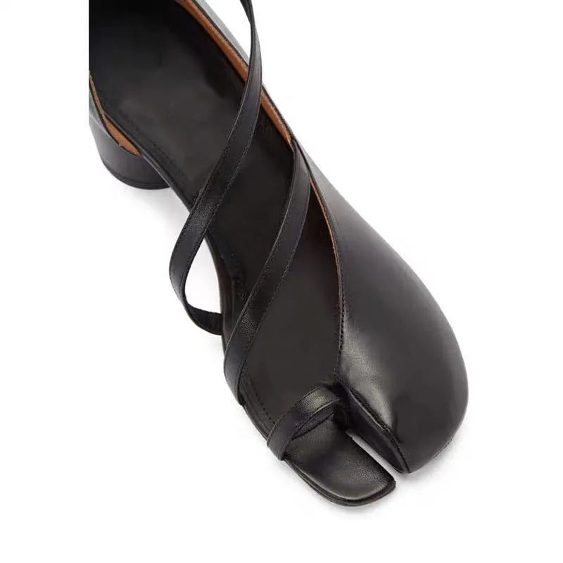 Elegant Cross-Strap Toe Ankle Strap Split Toe High Round Heel Sandals