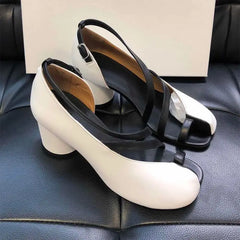 Elegant Cross-Strap Toe Ankle Strap Split Toe High Round Heel Sandals