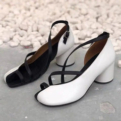 Elegant Cross-Strap Toe Ankle Strap Split Toe High Round Heel Sandals
