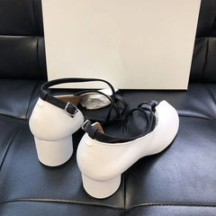 Elegant Cross-Strap Toe Ankle Strap Split Toe High Round Heel Sandals
