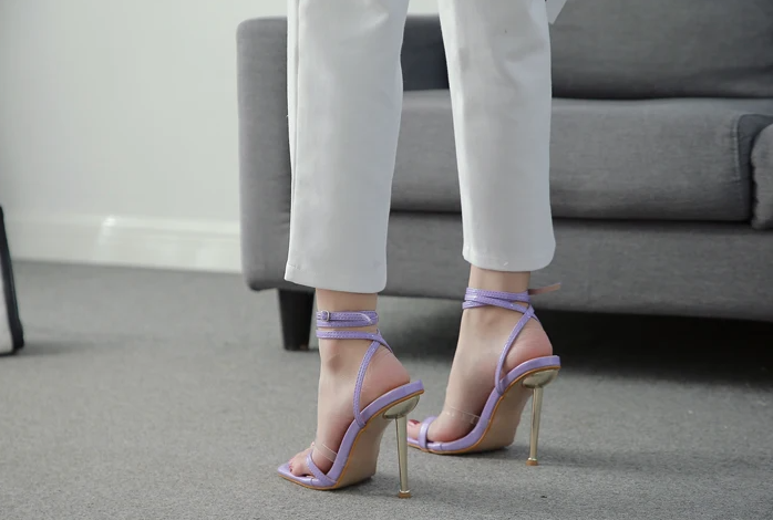 Elegant Transparent Color Matching Electroplating High Party Heel Toe Sandals