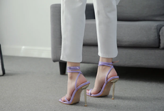 Elegant Transparent Color Matching Electroplating High Party Heel Toe Sandals