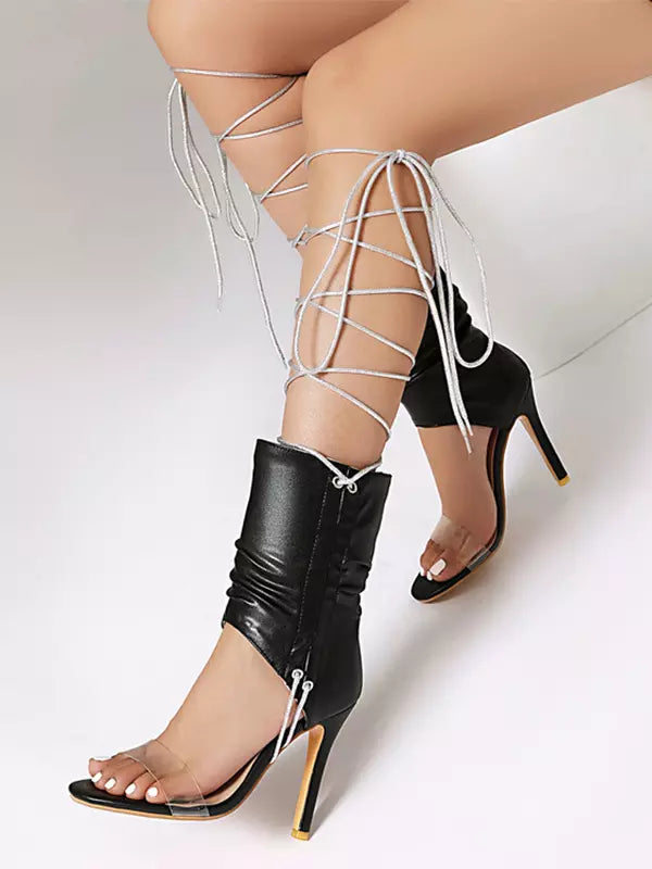 Elegant Transparent Open Toe Lace Up Gladiator High Heel