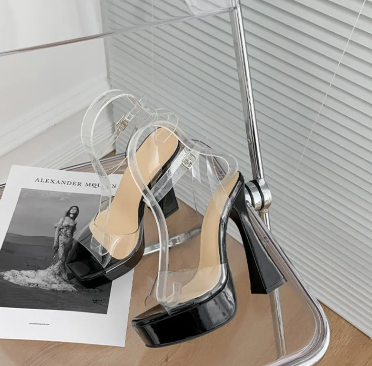 Elegant Transparent PVC Ankle Strap Open Toe Platform High Heels Sandals