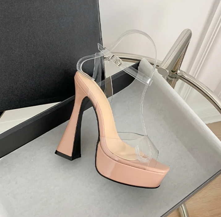 Elegant Transparent PVC Ankle Strap Open Toe Platform High Heels Sandals