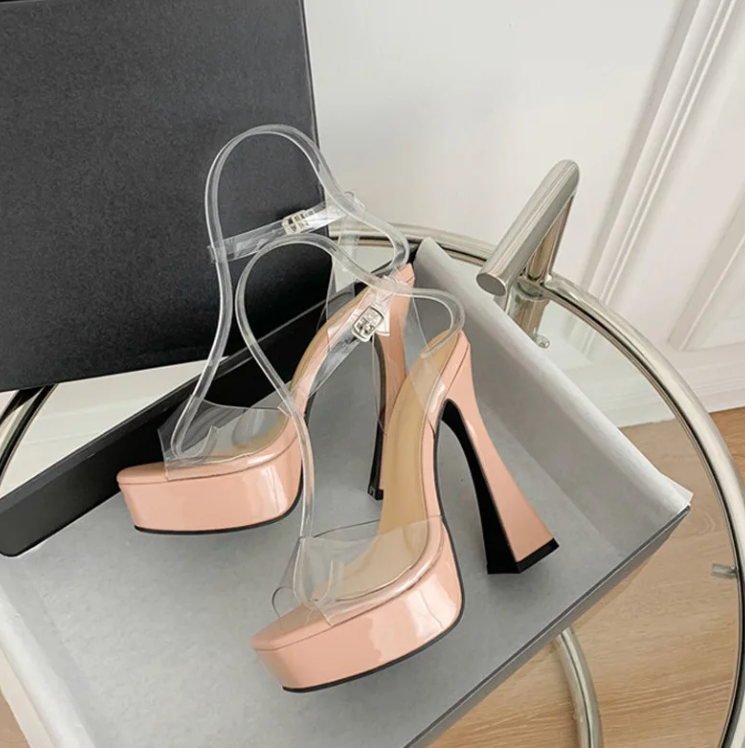 Elegant Transparent PVC Ankle Strap Open Toe Platform High Heels Sandals