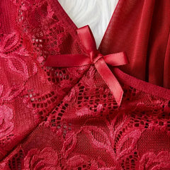 Elegant Transparent Red Lingerie Underwear See Through Sleepwear Lace Nightdress Panty Pijamas Sets Female Babydoll