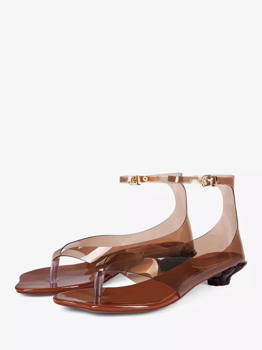 Elegant PVC Transparent Thong Designed Flip Flop Heels Sandals