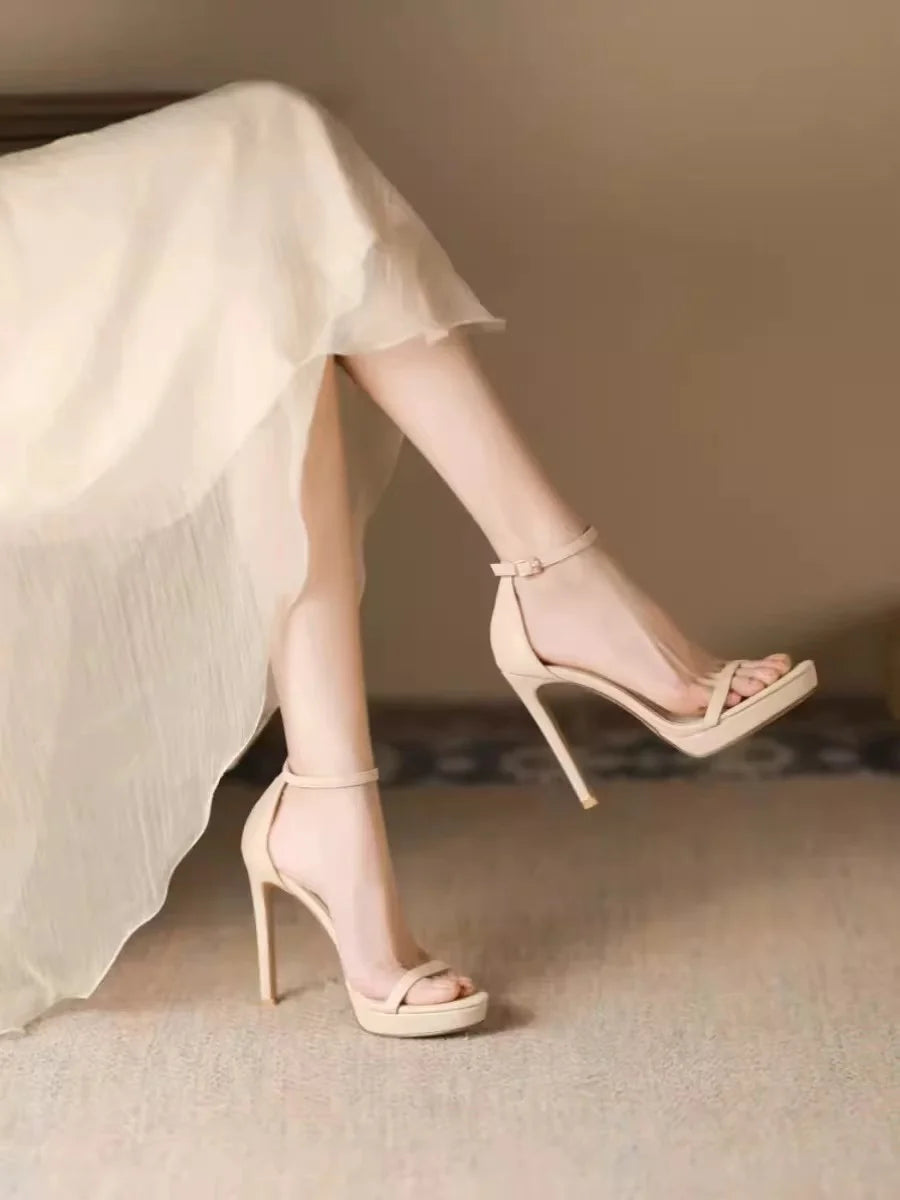 Elegant Ultra-High Platform Waterproof Open-Toe Stiletto Thin High Heels