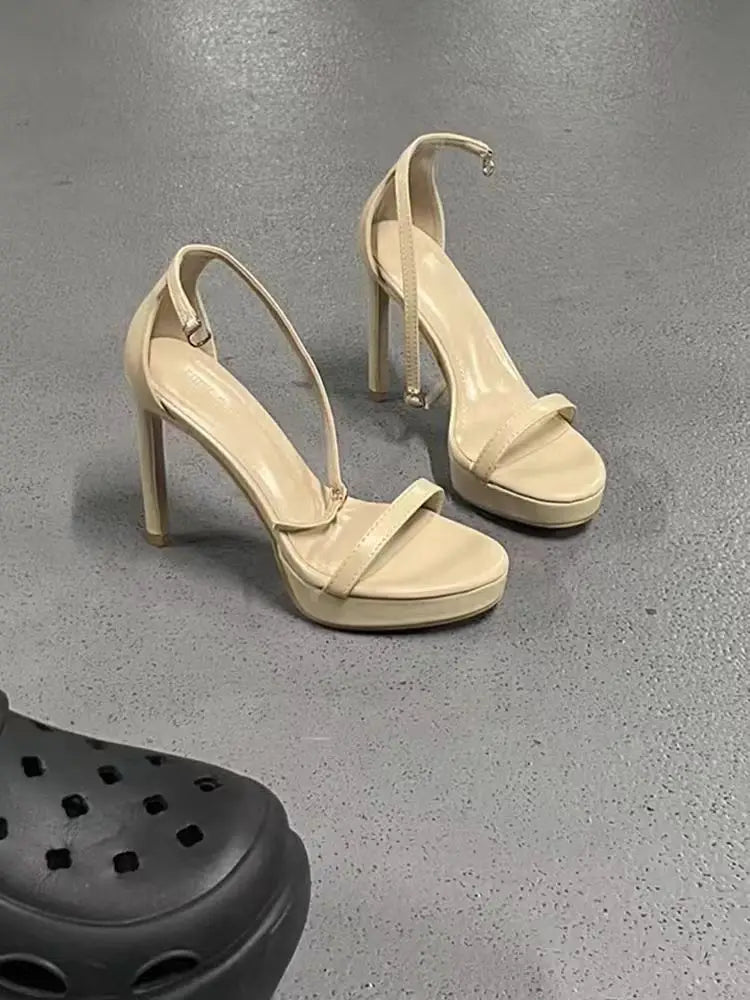 Elegant Ultra-High Platform Waterproof Open-Toe Stiletto Thin High Heels