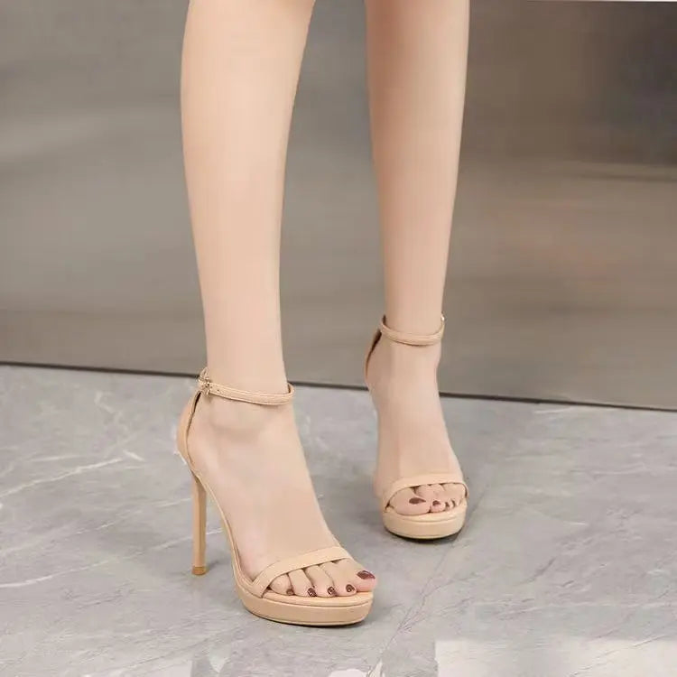 Elegant Ultra-High Platform Waterproof Open-Toe Stiletto Thin High Heels