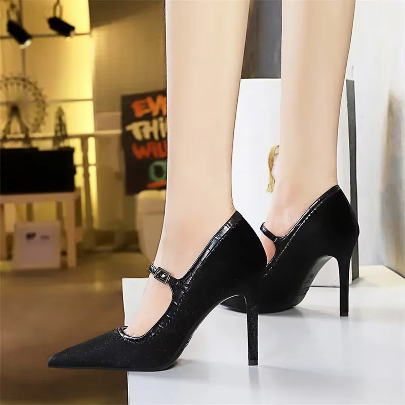 Elegant Velvet Stiletto SLIP-ON Pointed Toe Thin Pumps High Heels