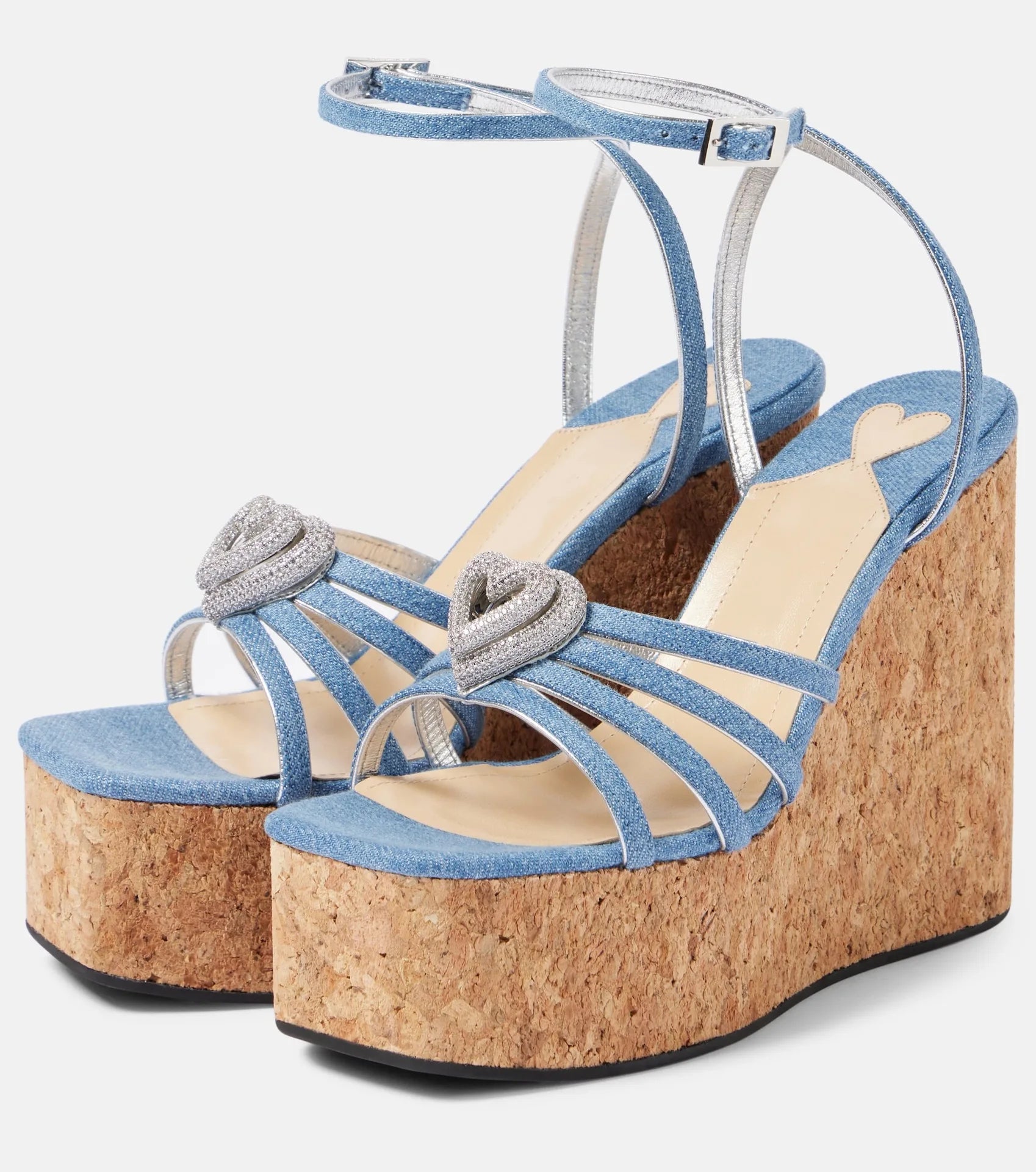 Elegant Water Heart Water Diamond Thick Soled Strap High Heels Sandals
