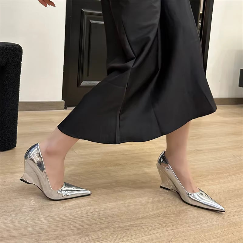 Elegant Wedding Banquet Pointed Toe Wedges High Heels Sandals