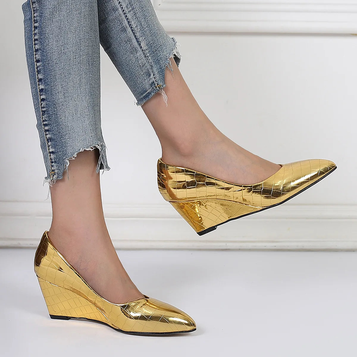 Elegant Wedges Party Pointed Toe Shallow Plus Size High Heels
