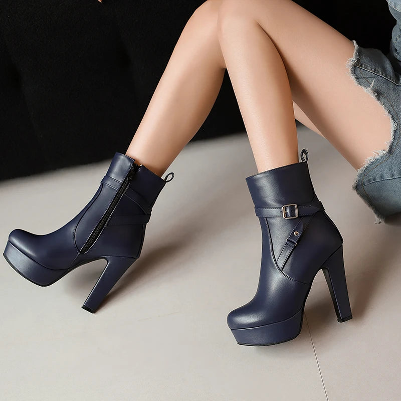 Elegant Zipper Platform Round Toe Concise Short Boot