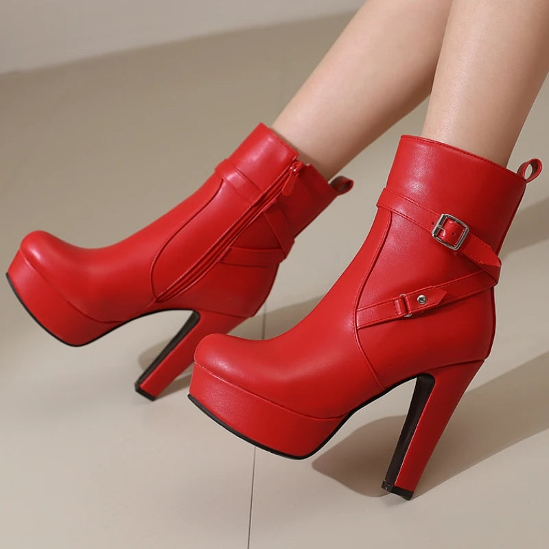 Elegant Zipper Platform Round Toe Concise Short Boot