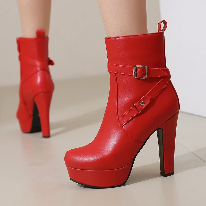 Elegant Zipper Platform Round Toe Concise Short Boot