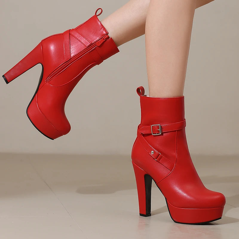Elegant Zipper Platform Round Toe Concise Short Boot