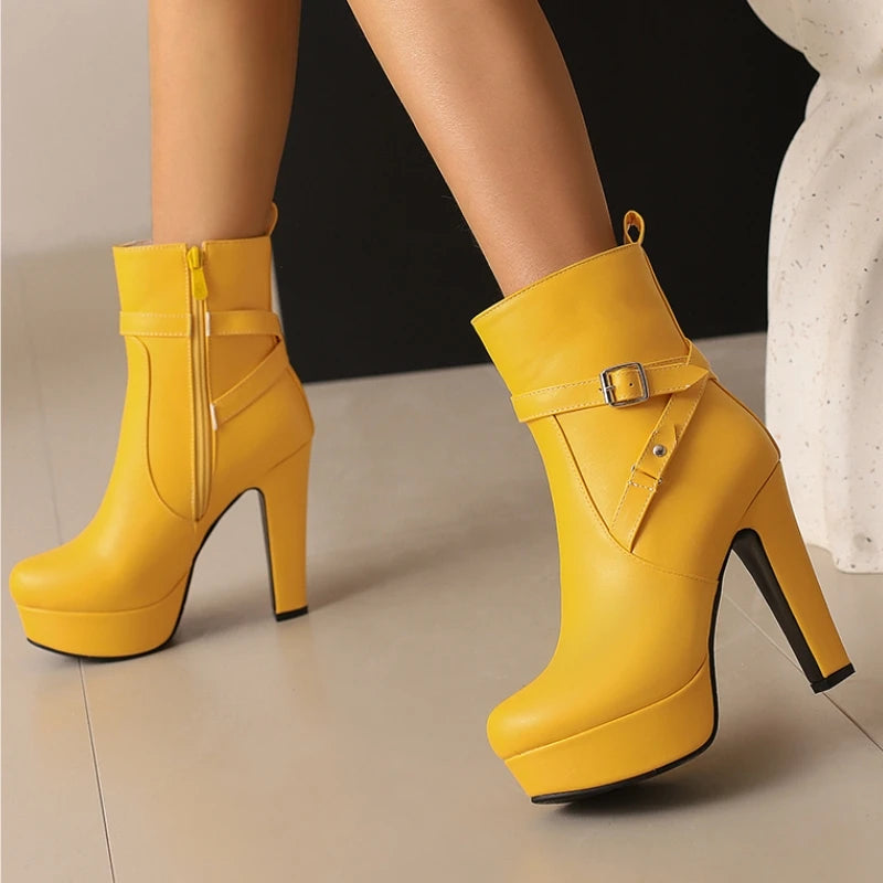 Elegant Zipper Platform Round Toe Concise Short Boot