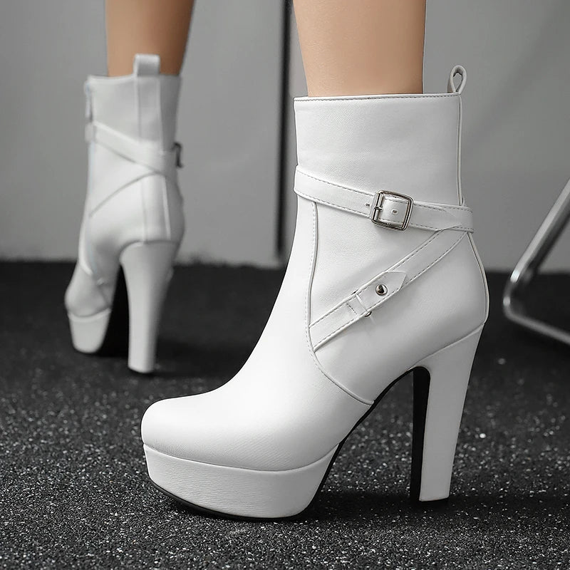 Elegant Zipper Platform Round Toe Concise Short Boot