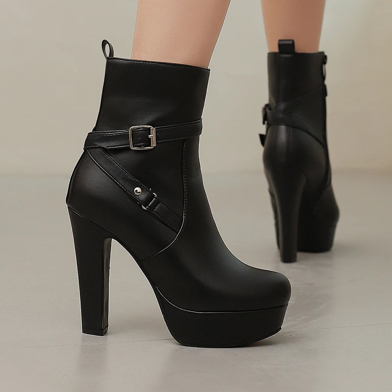Elegant Zipper Platform Round Toe Concise Short Boot