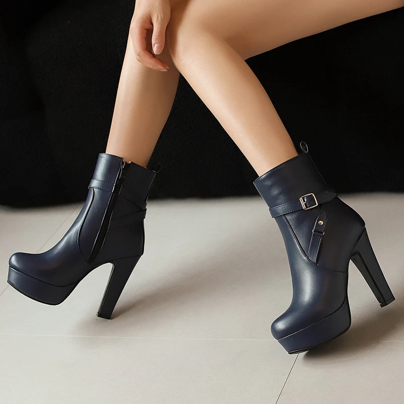 Elegant Zipper Platform Round Toe Concise Short Boot