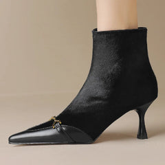 Elegant back zip pointed toe high quality short thin high heel ankle boots